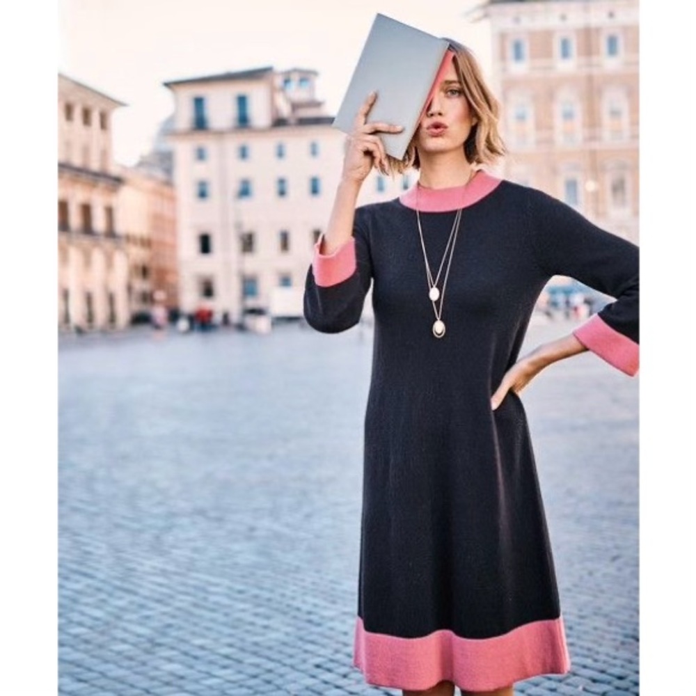 Boden Mara Wool Alpaca Blend Knit Dress Navy & Pink Size 2 - Picture 4 of 10